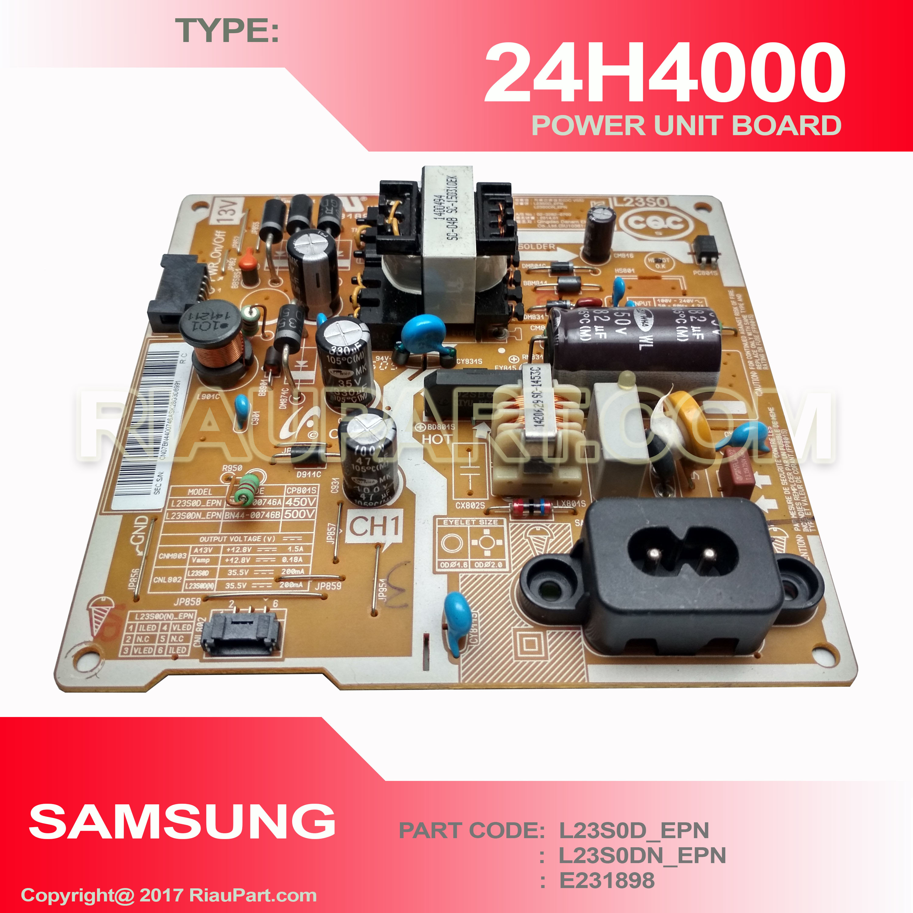 POWER SUPPLY SAMSUNG 24H4000 24H4003 24H4100 24H4150 PART CODE L23S0D_EPN L23S0DN_EPN E231898